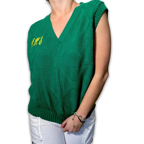 Vintage 80s/90s Kenneth Too! Made in the USA Green Knit Pullover Vest - Picture 5 of 8